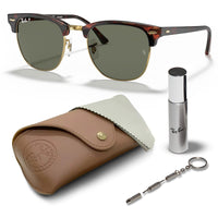 Thumbnail for Ray-Ban RB3016 Clubmaster Polarized Classic Square Shape Sunglasses With Eyewear Kit Bundle - High Bridge Fit - Ideal Formal and Casual Wear Square Sunglasses