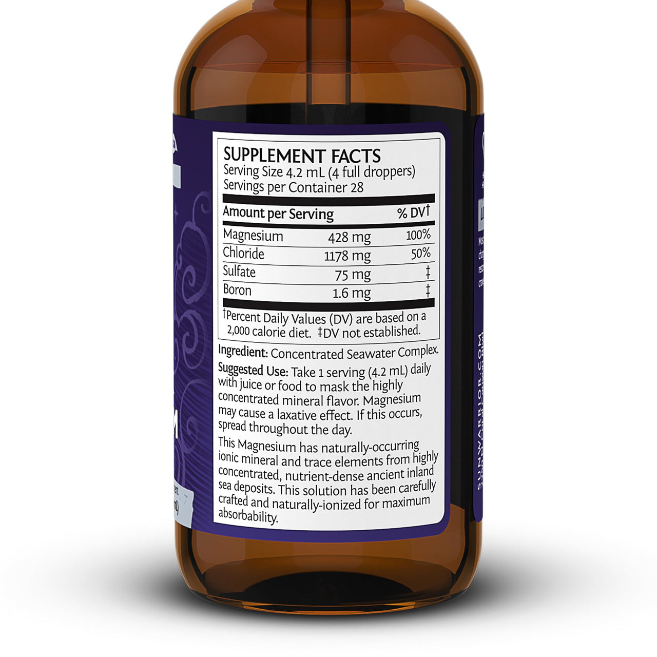 Sunwarrior Magnesium Mineral Supplement Natural Ionic Liquid Drink Additive | Features Trace Minerals to Support Brain Heart & Muscle (4 FL Oz) 28 Servings