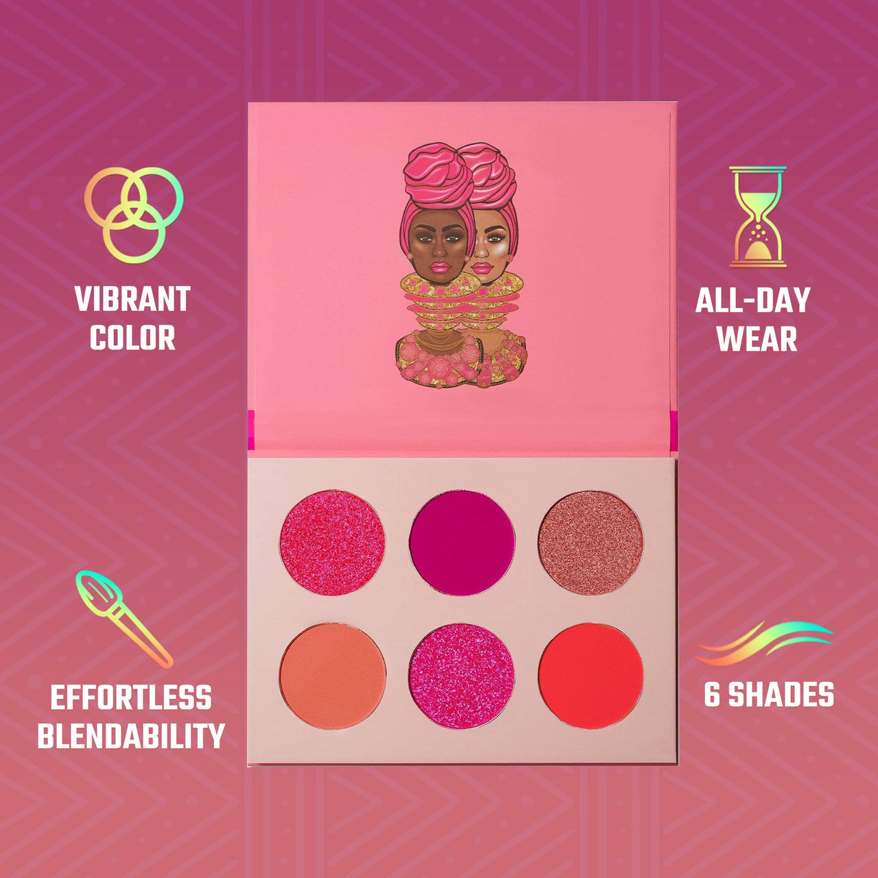 Juvia's Place Palette The Sweet Pinks - Deep Fuchsia, Soft & Sweet Pink, Shades of 6, Pressed Pigments Palette, Professional Makeup, Pigmented Pan Palette, Makeup Palette for Color & Shine