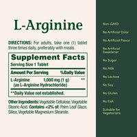 Thumbnail for Nature’s Bounty L-Arginine 1000mg for Supporting Blood Flow and Vascular Function – Non-GMO, Gluten Free, 50 Tablets
