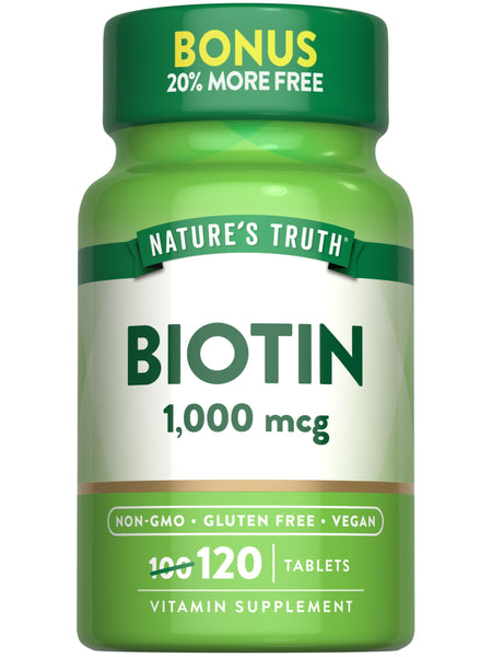 Nature's Truth Biotin 1000mcg | 120 Tablets | Vegan, Non-GMO, Gluten Free Supplement