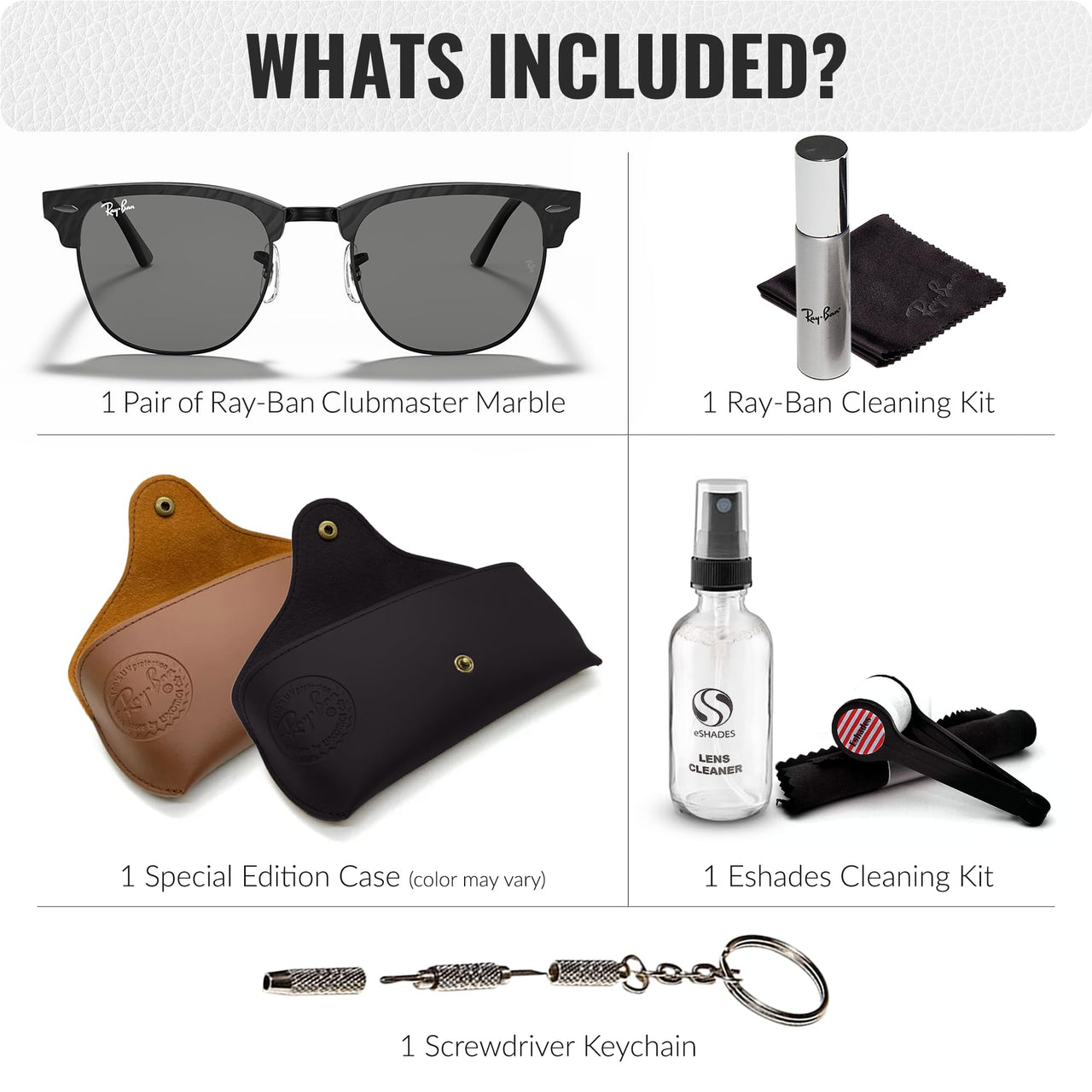Ray-Ban RB3016 Clubmaster Classic Marble Square Shape Sunglasses With Eyewear Kit Bundle - High Bridge Fit - Ideal Formal and Casual Wear Square Sunglasses