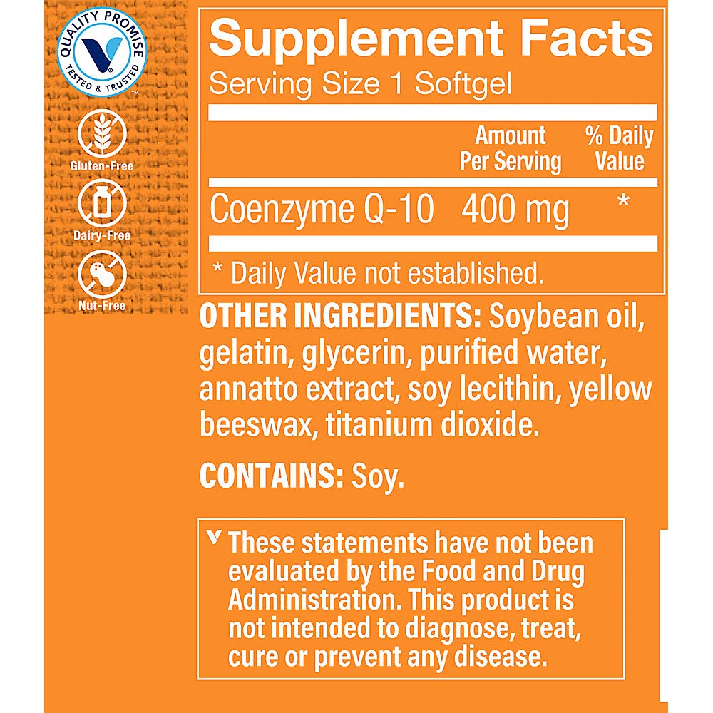 The Vitamin Shoppe CoQ-10 400mg - Beneficial for Those Taking Statins – Supports Heart & Cellular Health and Healthy Energy Production, Essential Antioxidant – Once Daily (30 Softgels)