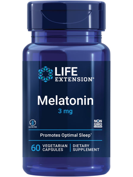 Life Extension Melatonin, 3 mg, Optimal Sleep Support, Healthy circadian Rhythms, Cellular Defense, Gluten-Free, Non-GMO, Vegetarian, 60 Capsules