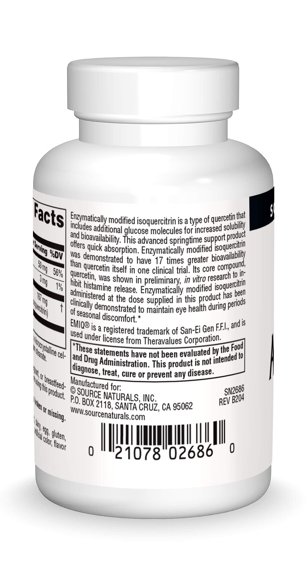 Source Naturals AllerStrength Fast-Acting Seasonal Immune Support - Highly Bioavailable Quercetin* - 60 Tablets