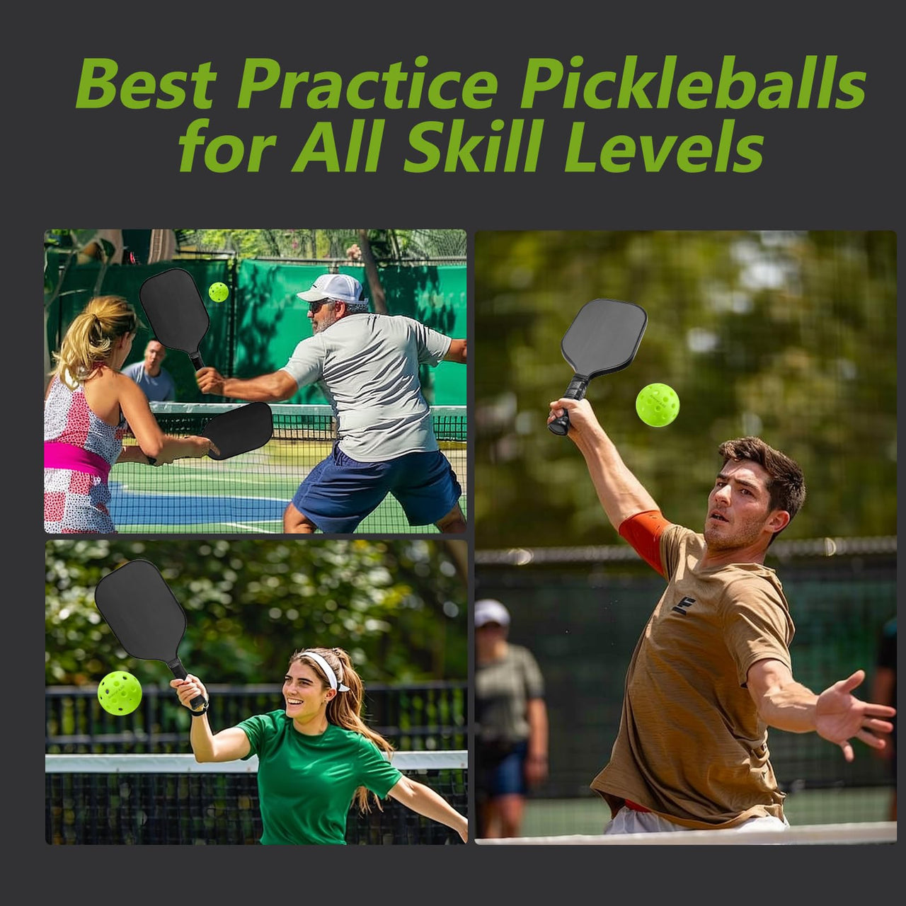Arewyt Pickleball Balls, 6 Pack 40 Holes Outdoor Pickleball Balls, High Visibility and Bounce, Durable Pickle Balls for All Style Pickleball Paddles & All Skill Levels, Neon Green