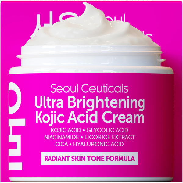 SeoulCeuticals Korean Kojic Acid Cream Dark Spot Remover + Glycolic Acid + Niacinamide + Cica + HA Moisturizer - Cruelty Free K Beauty Skincare 2oz