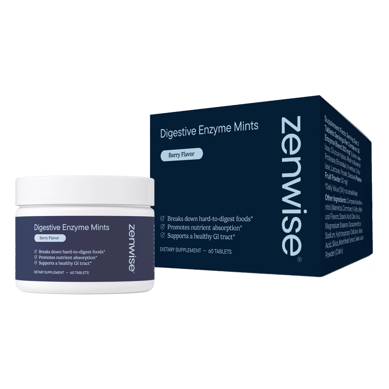 Buy Zenwise Health Digestive Enzyme Breath Mints for Gut Health, Delicious Berry Flavor - Digestive Enzymes for Bloating Relief & Gut Support - Multi Enzymes Digestion Supplement - 60 Chewable Tablets Online