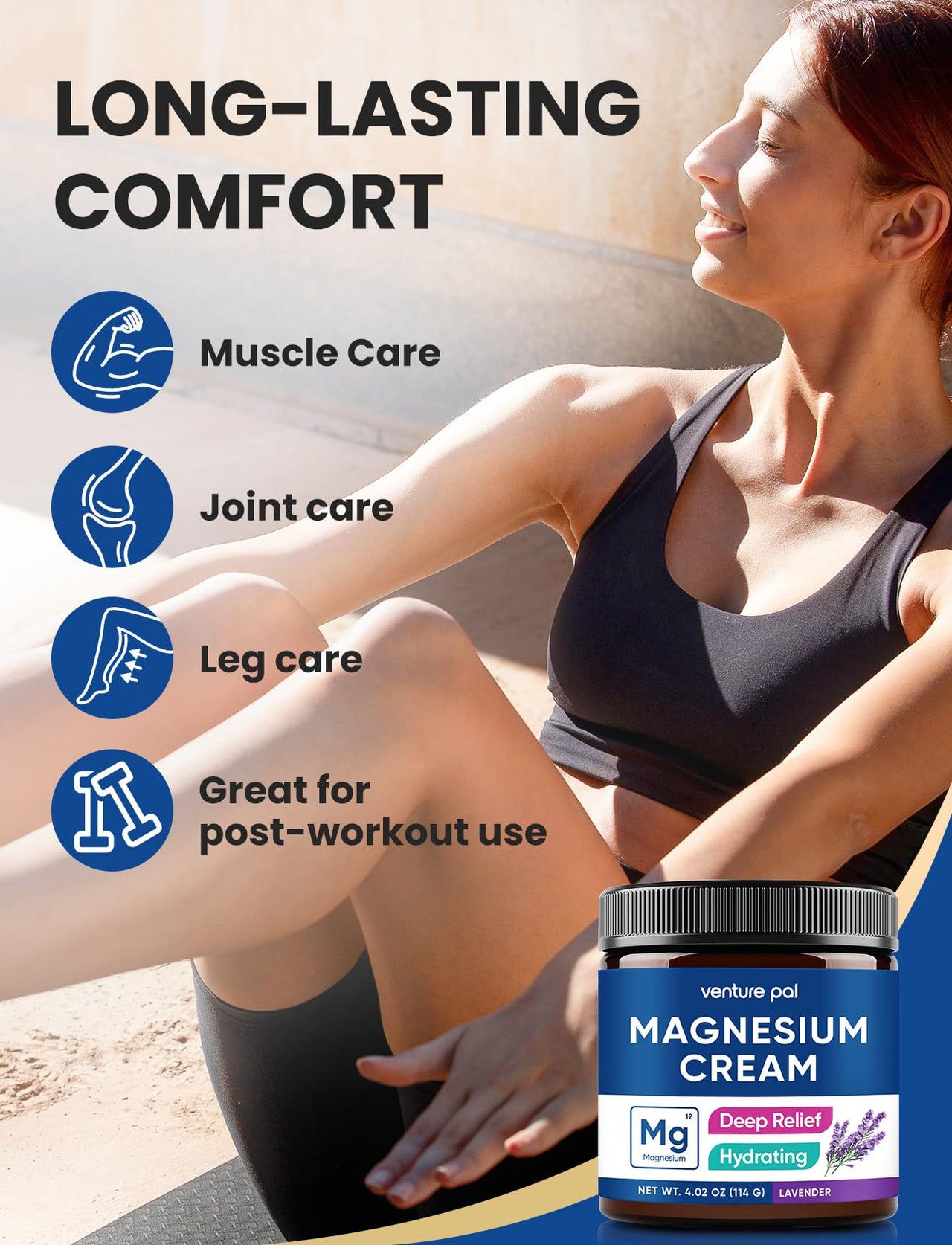Venture Pal Magnesium Lotion, Topical Magnesium Cream, Leg & Muscle Comfort with Coconut Oil, Shea Butter & Hyaluronic Acid, Suitable for Kids
