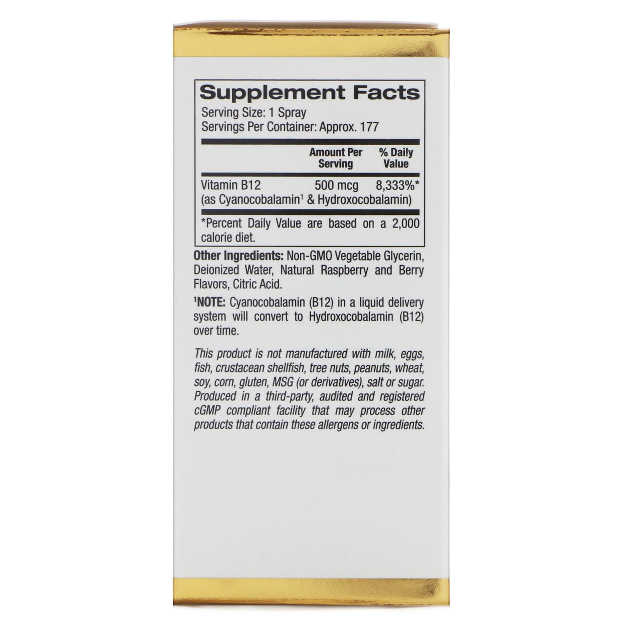 California Gold Nutrition Vitamin B12 Spray, Raspberry
