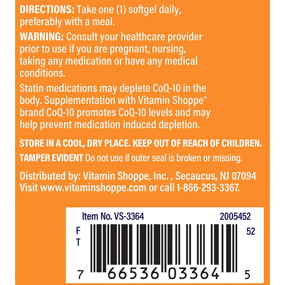 The Vitamin Shoppe CoQ-10 100mg Beneficial for Those Taking (120 Softgels)