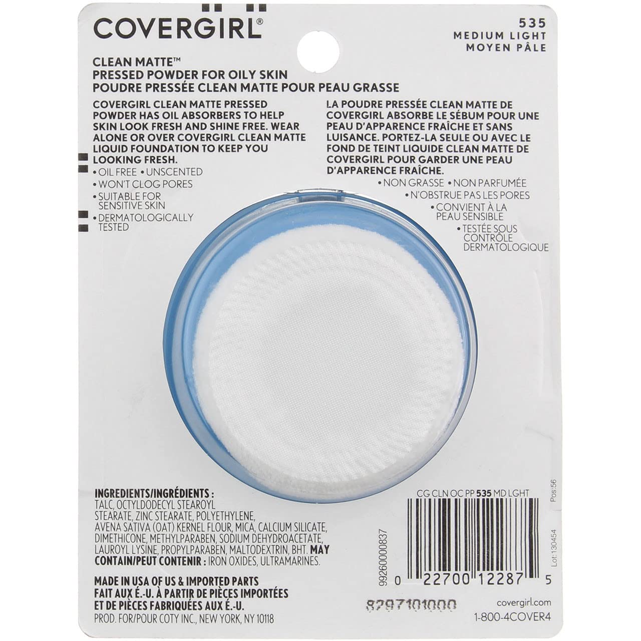 CoverGirl Clean Oil Control Compact Pressed Powder, Medium Light 535 .35 oz (10 g)