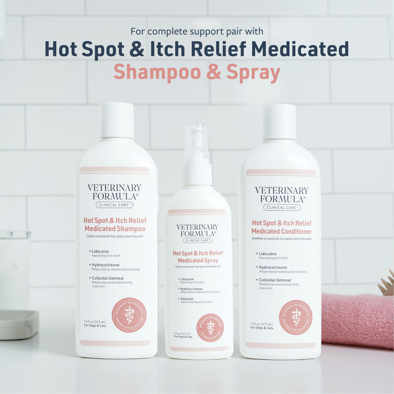 Veterinary Formula Clinical Care Hot Spot & Itch Relief Cat & Dog Medicated Conditioner, 16 oz – Oatmeal Conditions Skin for a Lustrous Coat, Formulated to Help Alleviate Itchy Skin