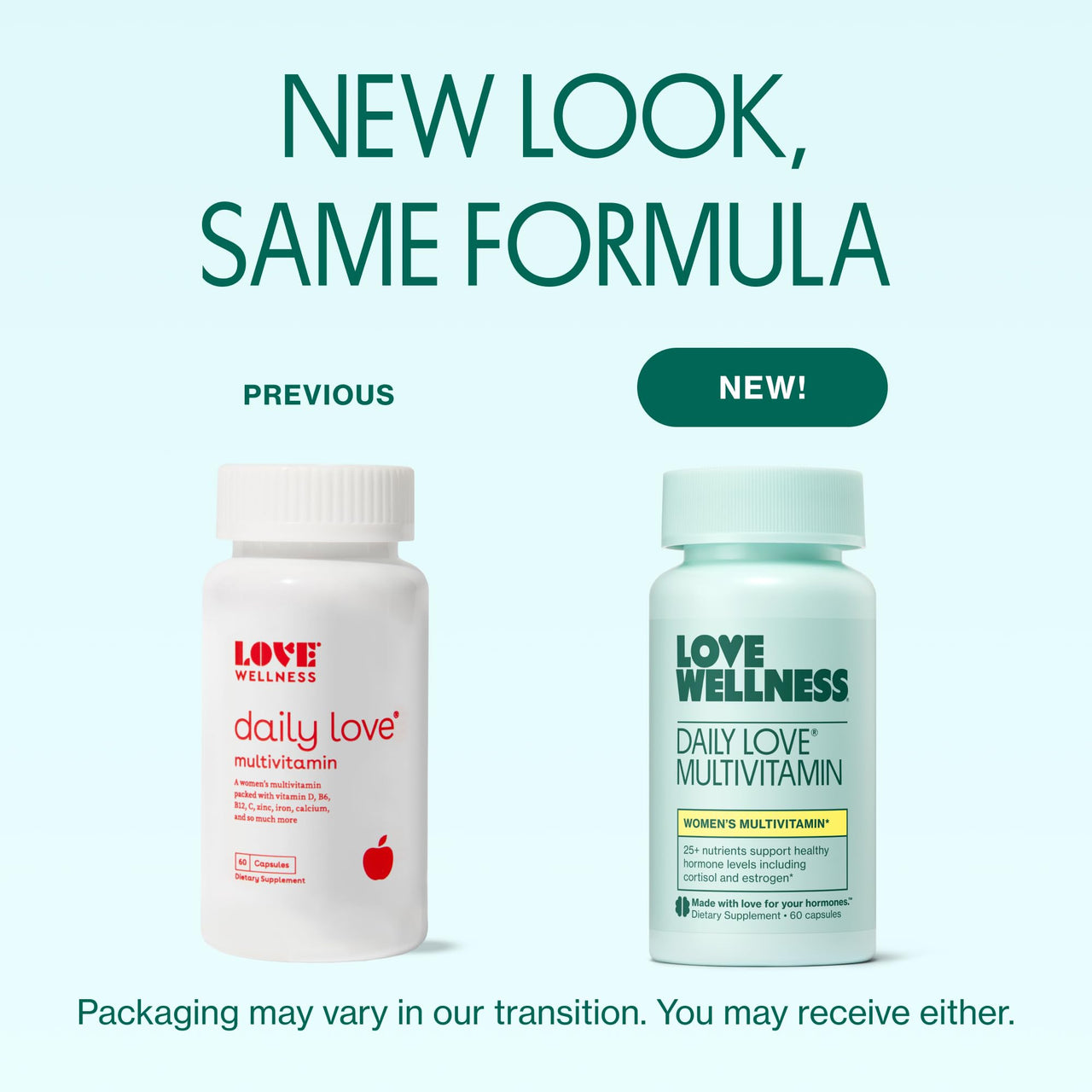 Love Wellness Daily Love Multivitamin for Women | Supports Energy, Cortisol, Immune Health, Stress Relief, & PMS | Complete with Vitamin D, C, Iron, Calcium, Zinc, & Biotin, Magnesium | 60 Count