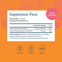 Thumbnail for Youtheory K2D3 - Bone & Heart Health Support - Combines Vitamin D3 & Vitamin K2 - Dairy, Soy & Gluten Free - 60 Vegetarian Capsules