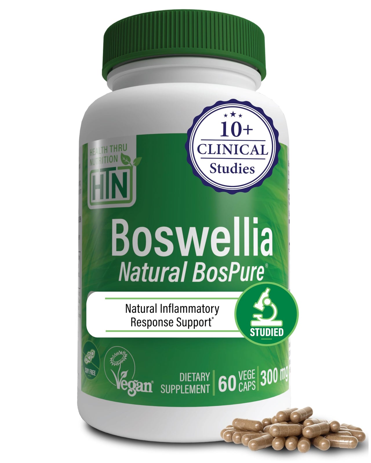 Health Thru Nutrition Boswellia 300mg 60 Capsules as Bospure AKBAMAX | High Potency 75% Boswellic Acids 10% AKBA | Healthy Mobility Support | Vegan Certified | Non-GMO, Gluten Free, Soy Free