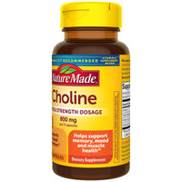 Thumbnail for Nature Made Extra Strength Dosage Choline Supplements 800 Mg Per 3 Capsules, Brain Health, Mood, Muscle & Liver Support, Vegetarian, 60 Capsules, 20 Day Supply