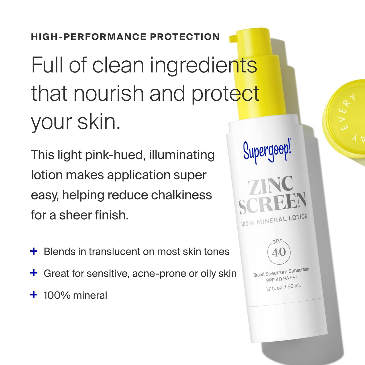 Supergoop! Zincscreen - 1.7 fl oz - SPF 40 PA+++ 100% Mineral Face Lotion & Broad Spectrum Sunscreen - Non-nano Zinc Oxide for Daily UV Protection - Lightweight, Blendable Formula with Pink Hue