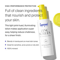 Thumbnail for Supergoop! Zincscreen - 1.7 fl oz - SPF 40 PA+++ Mineral Face Lotion & Broad Spectrum Sunscreen - Non-nano Zinc Oxide for Daily UV Protection - Lightweight, Blendable Formula with Pink Hue
