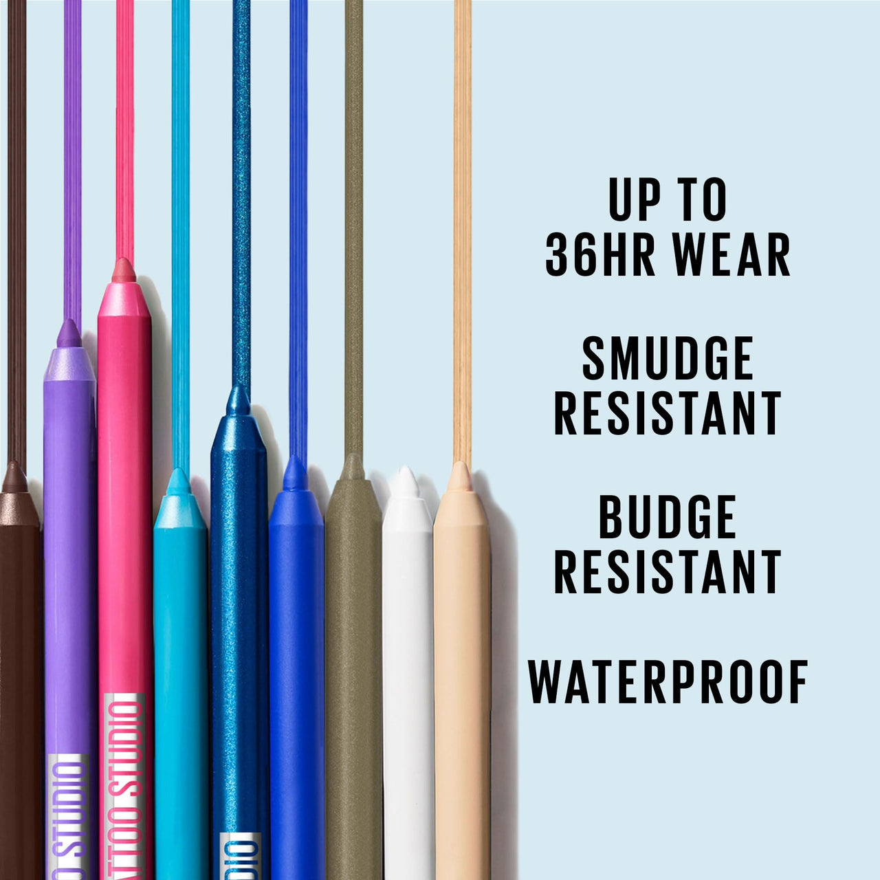 MAYBELLINE New York Tattoo Studio Long-Lasting Sharpenable Eyeliner Pencil, Glide on Smooth Gel Pigments with 36 Hour Wear, Waterproof Arctic Skies 0.04 oz