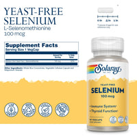 Thumbnail for Solaray Yeast Free Selenium 100mcg, Healthy Immune & Thyroid Function Support, Enhanced Absorption, 90 Serv, 90 VegCaps