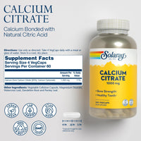 Thumbnail for Solaray Calcium Citrate 1000mg - Chelated Calcium Supplement - Supports Bone Strength and Healthy Teeth - Easy to Digest - Vegan - 60 Servings, 240 VegCaps