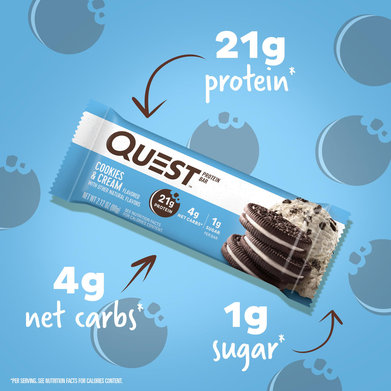 Quest Nutrition Cookies & Cream Protein Bars, 21g Protein, 1g Sugar, 4g Net Carb, High Fiber, Gluten Free, Keto Friendly, 12 Count