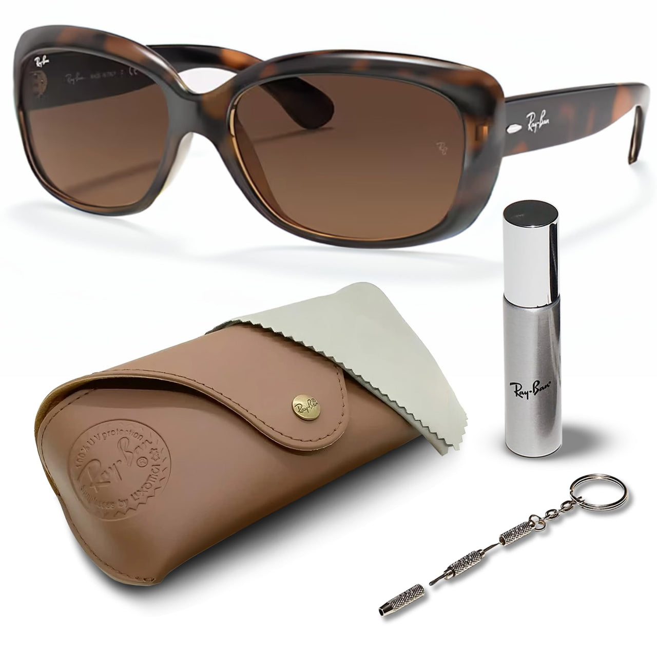 Ray-Ban RB4101 JACKIE OHH Butterfly Shaped Non-Polarized Sunglasses for Women – Includes Official RAYBAN Eyewear Kit – Ideal Formal & Casual Wear Sunglasses – Pink/Brown Gradient Lens