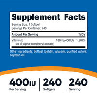 Thumbnail for Nutricost Vitamin E 400 IU, 240 Softgel Capsules - Gluten Free, Non-GMO