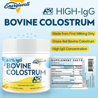 Thumbnail for Energievoll Bovine Colostrum Supplement Powder - 60% IgG 3000 mg for Gut, Hair Growth, Beauty, and Immune, Easy to Mix, Unflavored (50 Servings)