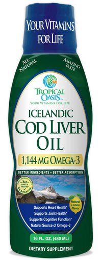 Thumbnail for Tropical Oasis - Icelandic Cod Liver Oil | Maximum Strength 1144mg of Liquid Wild-Caught Natural Omega-3 Fish Oil (Lemon Flavor, 90 Servings)
