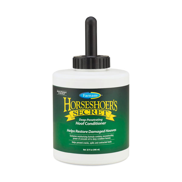Farnam Horseshoer's Secret Deep-Penetrating Hoof Oil for Horses, Conditions Dry Hooves, Prevents Cracks, Splits & Contracted Heels, Contains Avocado, Glycerine & Mineral Oils, Fast Absorbing, 32 Oz
