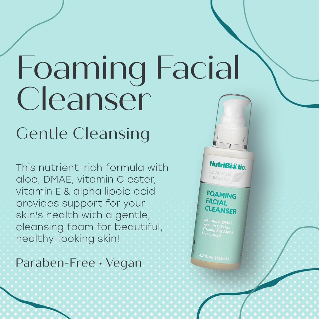 NutriBiotic – Foaming Facial Cleanser, 4.2 Fl Oz | with Aloe, GSE, DMAE, Vitamin C Ester, Tocotrienols & Alpha Lipoic Acid | Vegan & Paraben Free | Great for Everyday Use!