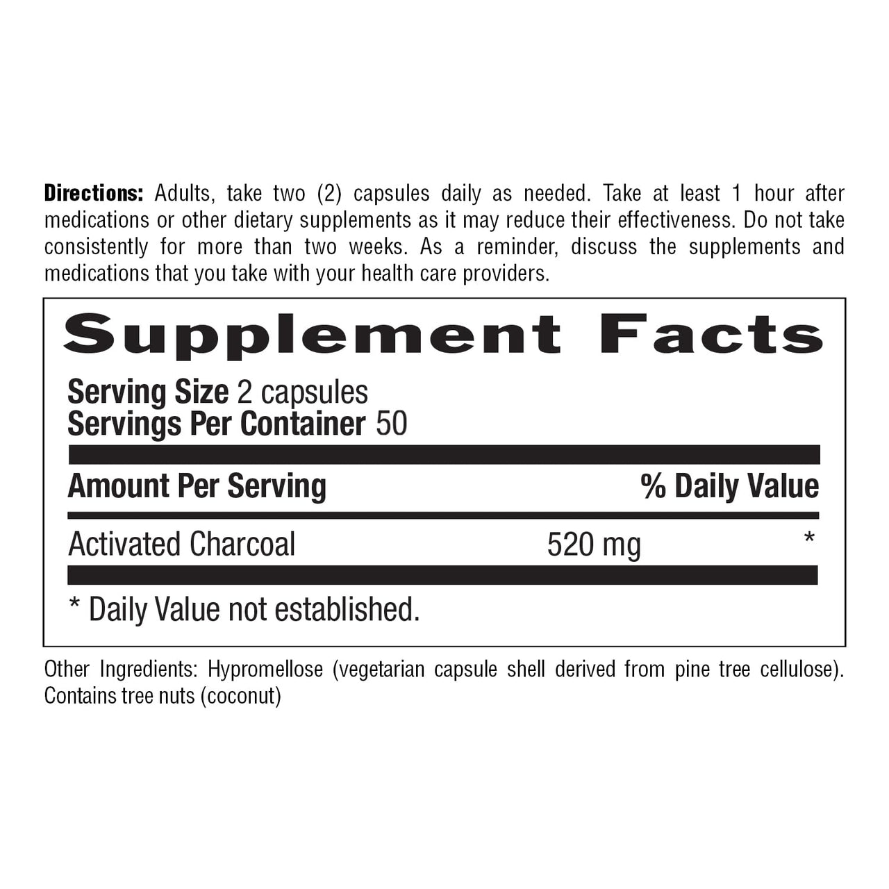 Country Life Coconut Activated Charcoal Capsules, 260mg – Natural Charcoal Supplement for Gas and Bloating Relief - Gluten-Free, 100 Vegan Capsules
