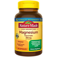Thumbnail for Nature Made High Absorption Magnesium Glycinate 300mg per 3 Capsules, Magnesium Supplement for Muscle, Heart, Nerve and Bone Support, 90 Magnesium Bisglycinate Capsules, 30 Day Supply