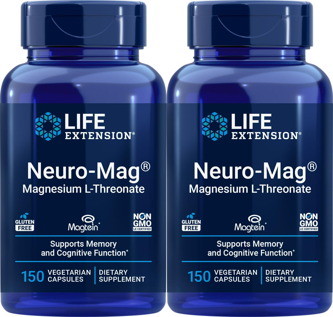 Life Extension Neuro-Mag 150 Vegetarian Capsules (Pack of 2), Magnesium L-Threonate, Magtein Supplement