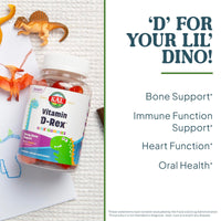 Thumbnail for KAL Vitamin D-Rex - Vitamin D Gummies for Kids - Kids Vitamin D3 - Peach, Mango, and Strawberry Flavors - Immune, Heart, Bone & Oral Support - Vegetarian, Gluten Free - 60 Servings, 60 Gummies