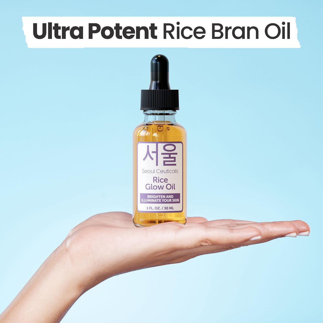 SeoulCeuticals Rice Bran Oil for Skin - Korean Skin Care Facial Glow Oil With Squalane & Vitamin E - Cruelty Free K Beauty Skincare for Glass Skin 1oz