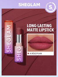 Thumbnail for SHEGLAM Dynamatte Boom Waterproof Matte Lipstick Long Lasting Transfer Proof Lip Stick - A Bold Plan