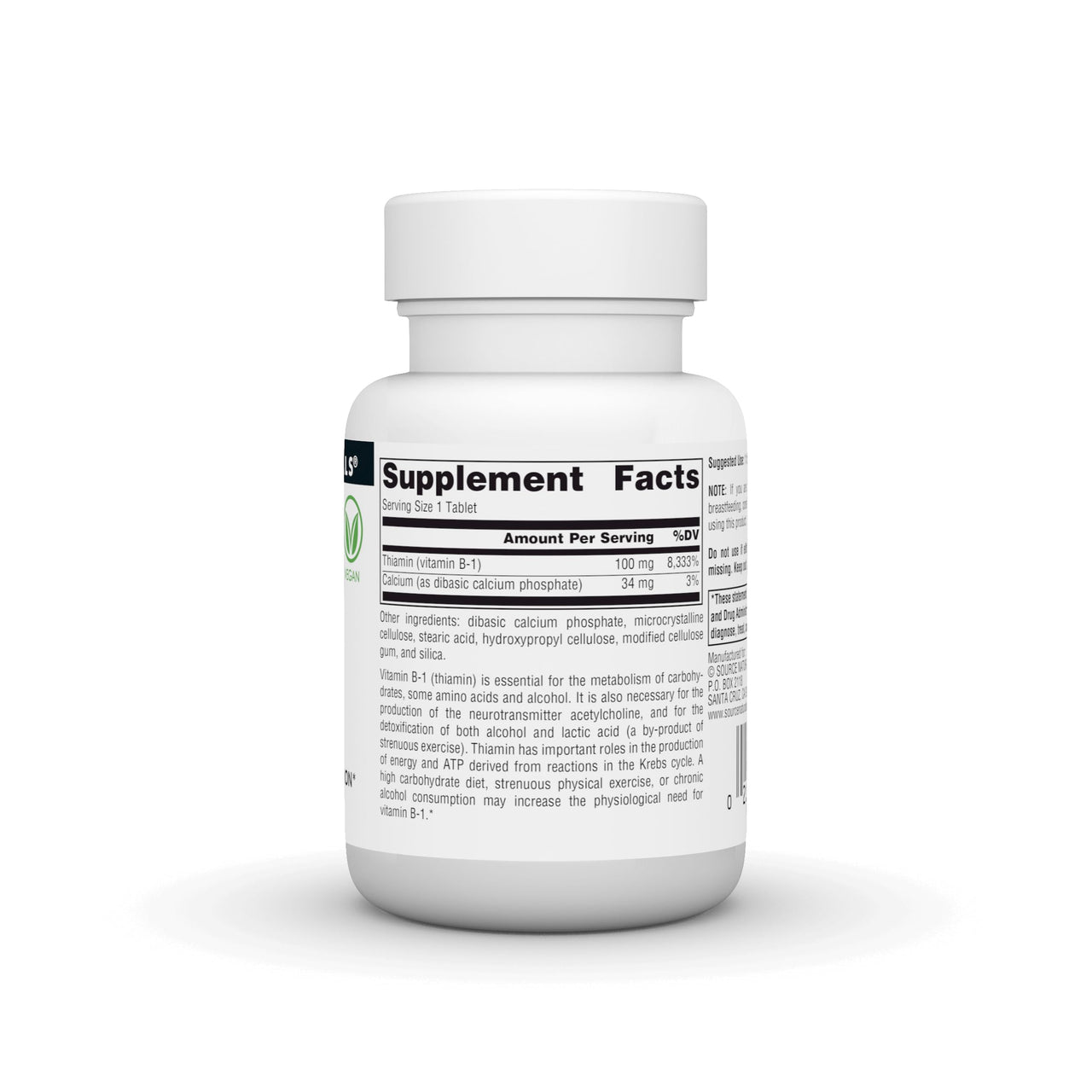 Source Naturals Vitamin B-1, Thiamin, Supports Energy Production* - 100 mg - 100 Tablets