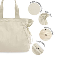 Thumbnail for ODODOS 18L Side-Cinch Shopper Bags Lightweight Shoulder Bag Tote Handbag for Shopping Workout Beach Travel, Ivory