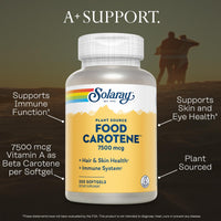 Thumbnail for SOLARAY Food Carotene 7500mcg (25000 IU) - Beta Carotene Vitamin A Supplement - Wellness and Immune Support Supplement, Potent Eye Vitamins and Skin Food, Plant Sourced, 60-Day Guarantee, 200 Softgels