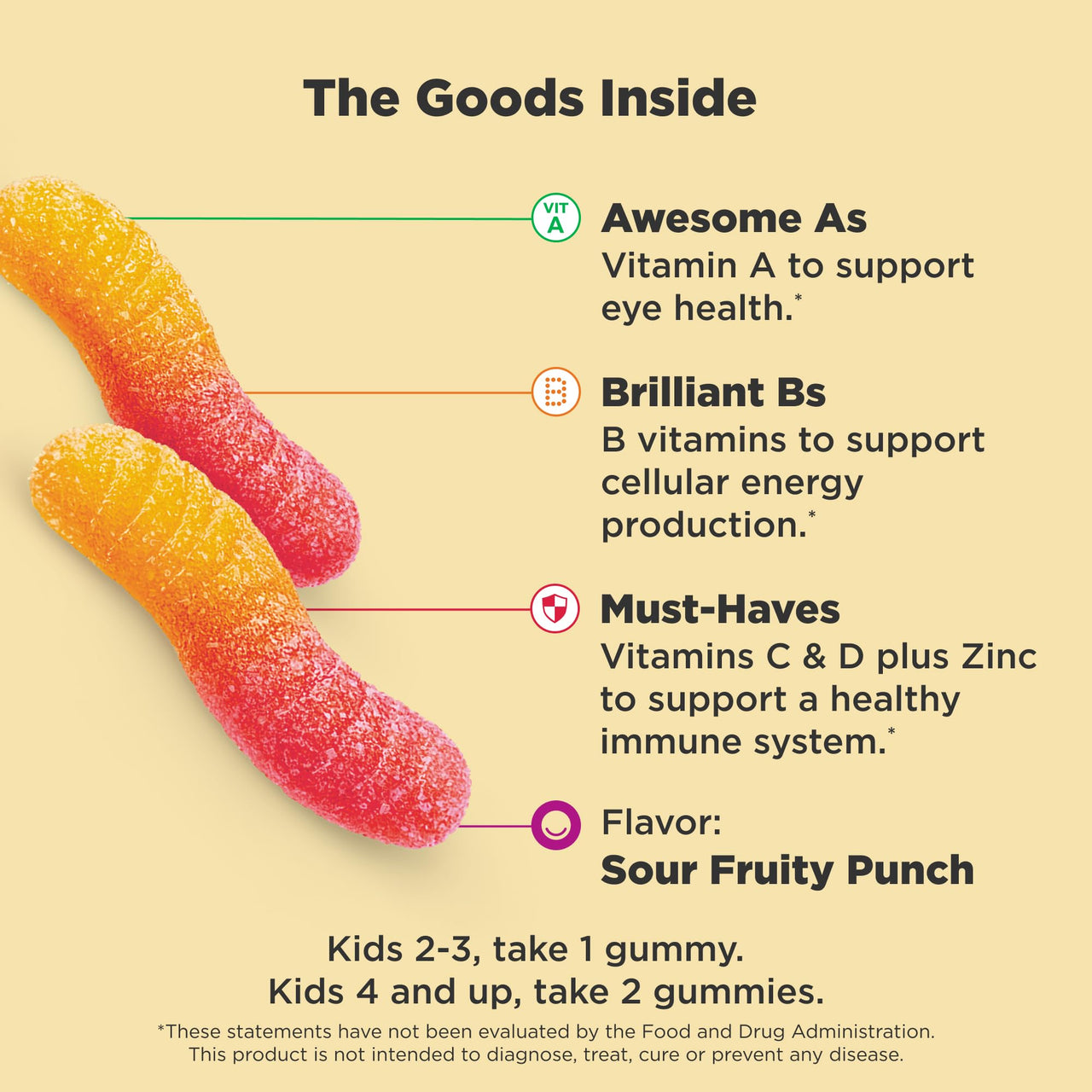 OLLY Kids Multivitamin Gummy Worms, Overall Health and Immune Support, Vitamins and Minerals A, C, D, E, Bs and Zinc, Chewable Supplement, Sour Fruit Punch, 45 Day Supply (70 Count)