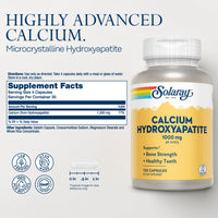 Thumbnail for Solaray Calcium Hydroxyapatite 1000mg - Calcium Supplements for Women & Men, Hydroxyapatite Powder Capsules, Healthy Teeth and Bone Support - 120 Capsules