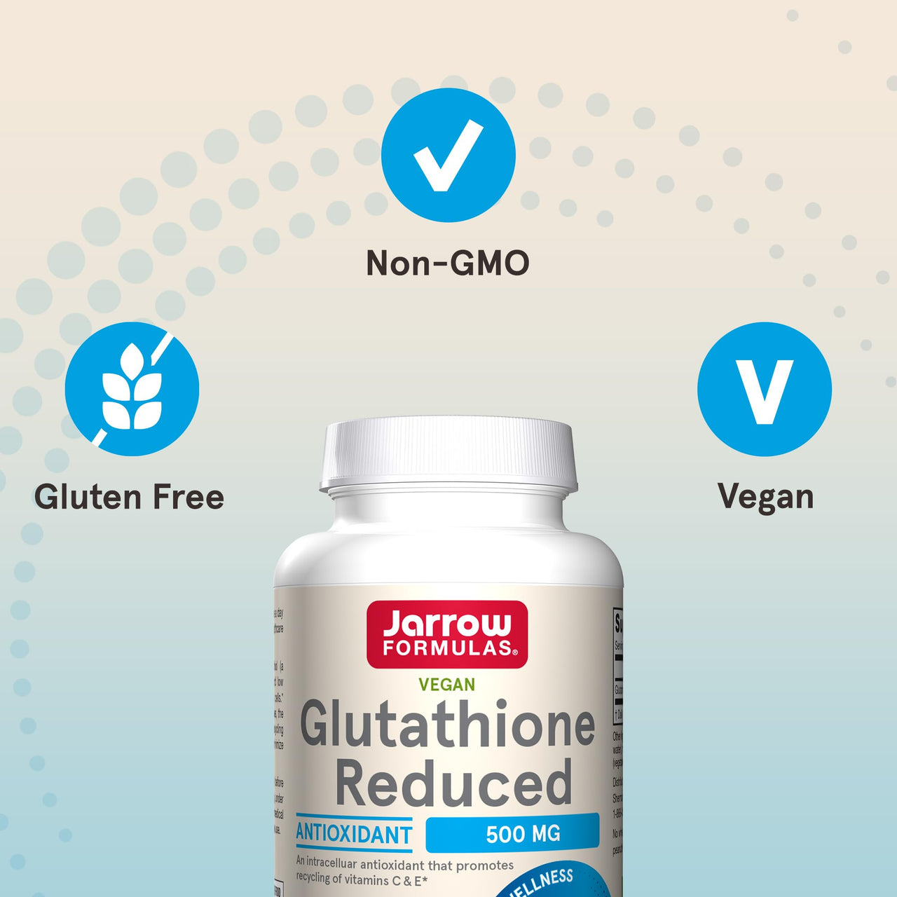 Jarrow Formulas Glutathione Reduced 500 mg - 120 Veggie Capsules - Intracellular Antioxidant - Quality Glutathione Supplements - Supports Recycling of Vitamins C & E - Non-GMO - Gluten Free - Vegan