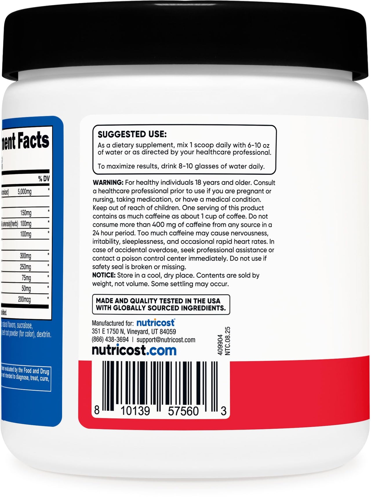 Nutricost Creatine + Energy 30 Servings (Fruit Punch Flavored) - 5,000mg Creatine Monohydrate + 350mg Energy Complex Per Serving