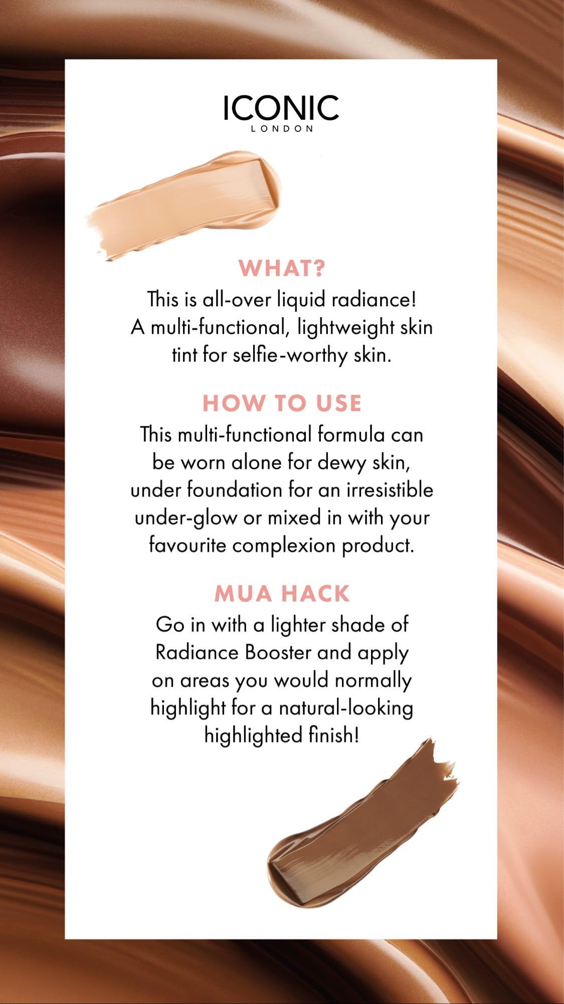 ICONIC LONDON Radiance Booster | Liquid Radiance Lightweight Skin Tint for a Glowy Makeup Look, Cruelty Free, Vegan Makeup (Honey Glow) 30 mL/ 1.01 Fl Oz