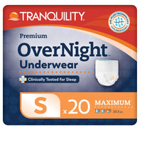 Thumbnail for Tranquility Premium OverNight Disposable Absorbent Underwear (20 Count) - S, 22-36 in. Waist - Maximum Absorbency, All-Night Sleep, Breathable Comfort, 20 Adult Diapers