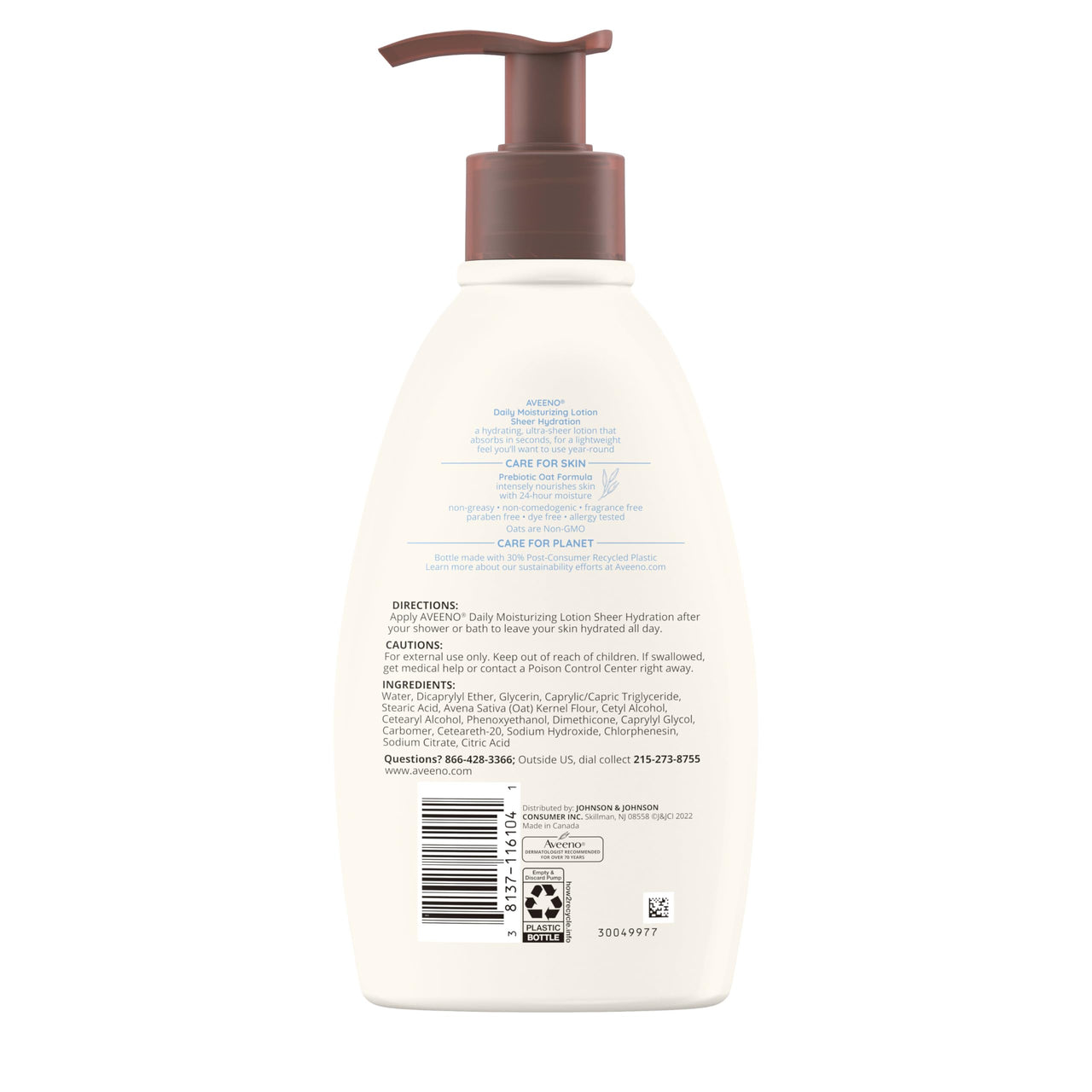 Aveeno Sheer Hydration Fragrance-Free Daily Moisturizing Lotion + Prebiotic Oat for Dry Skin, Lightweight, Fast-Absorbing Body Moisturizer Nourishes Skin with 48-hour Moisture, 12 fl. oz