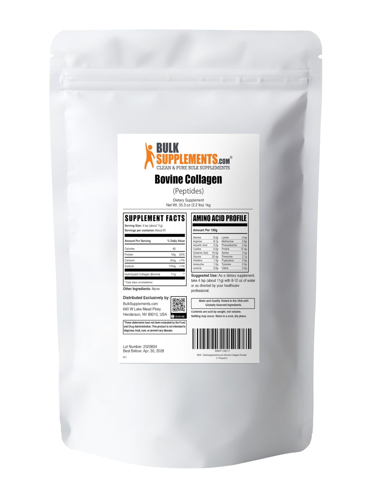 BulkSupplements.com Collagen Peptides Powder - Bovine Collagen Powder, Powdered Collagen Supplement - Hydrolyzed & Gluten Free, 11g per Serving, 1kg (2.2 lbs) (Pack of 1)